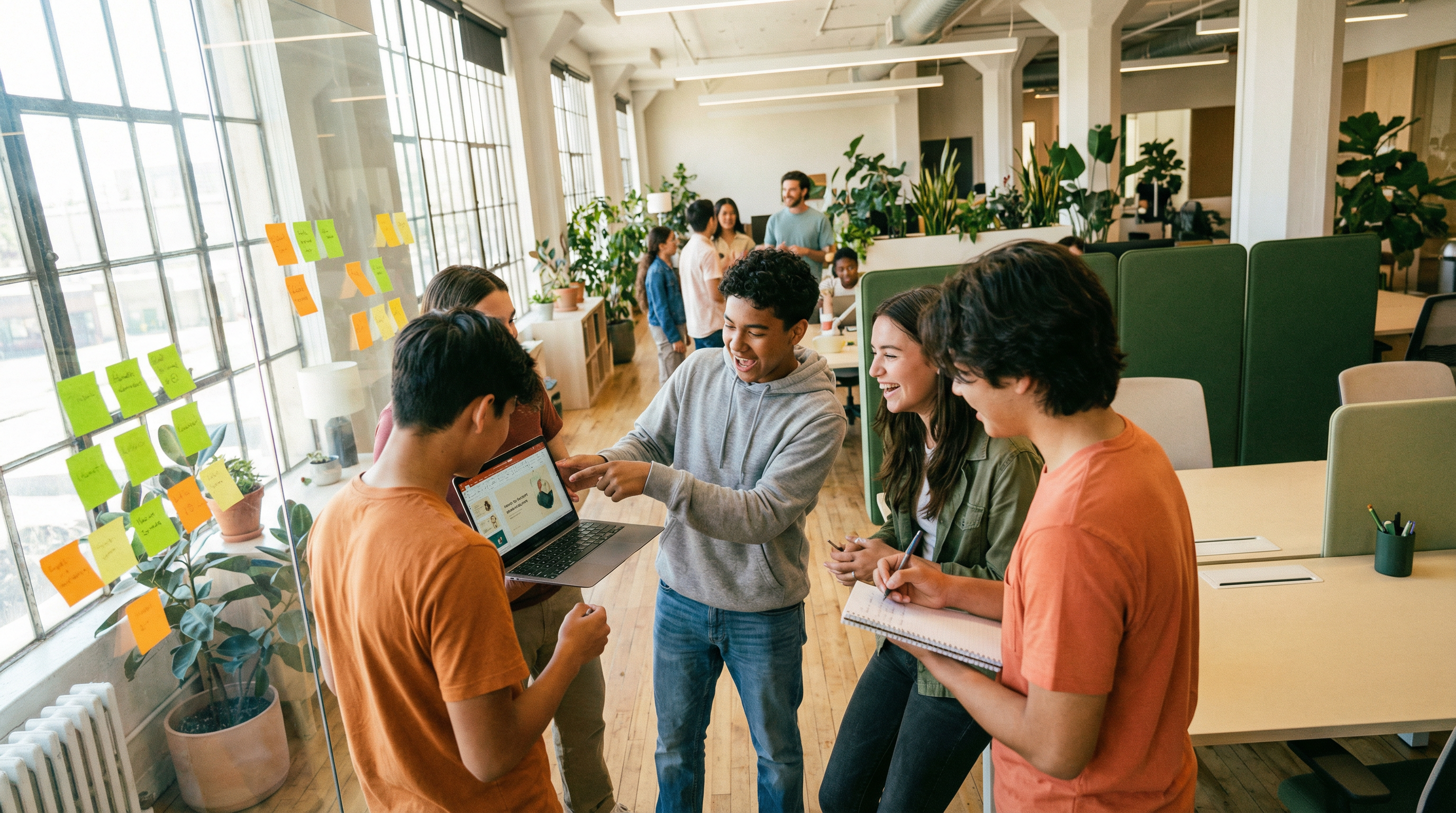 中高生がインターンシップで協力している様子